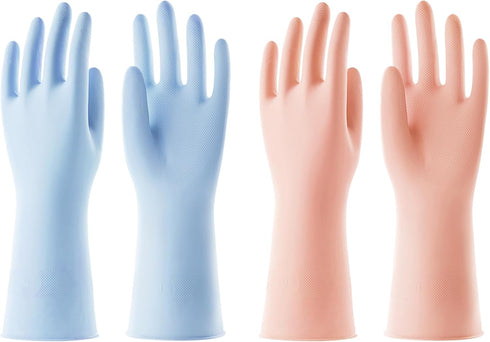 COOLJOB 2 Pairs Rubber Gloves for Dishwashing - Cotton Lined Waterproof Household Gloves for Kitchen and Bathroom