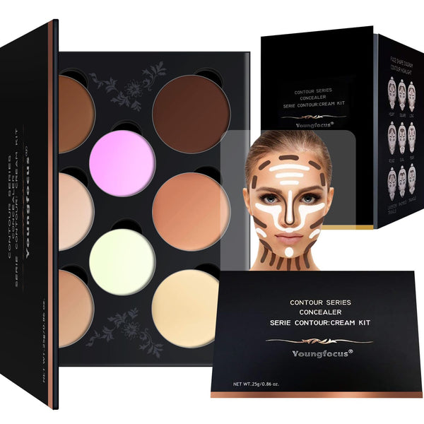 Youngfocus Cosmetics Cream Contour Makeup Kit, Best 8 Colors and Highlighting, Vegan & Cruelty Free