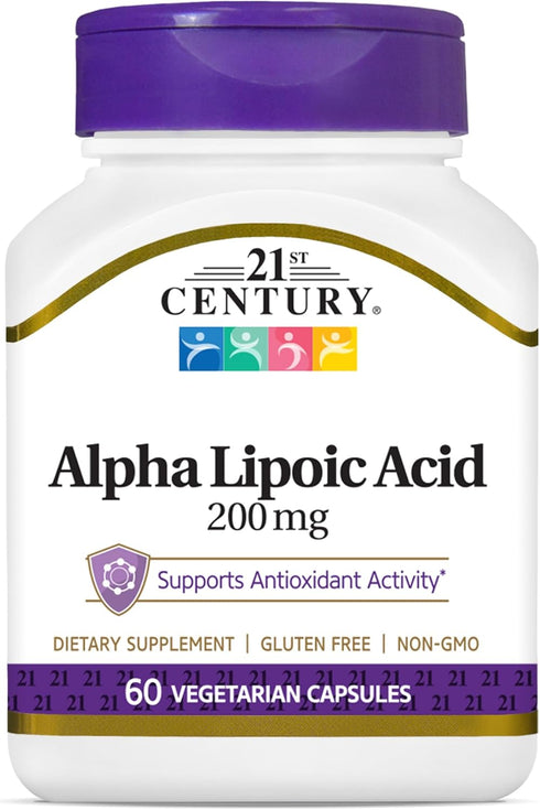 21st Century Healthcare Alpha Lipoic Acid 200 mg, 60 Count Vegetarian Capsules for Antioxidant Support