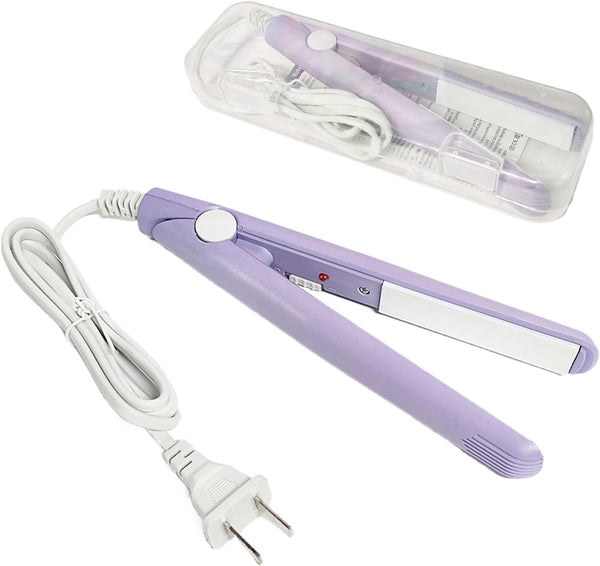 Mini Hair Straightener 2 in 1, Ceramic Tourmaline Flat Iron for Straight and Curly Hair - Purple