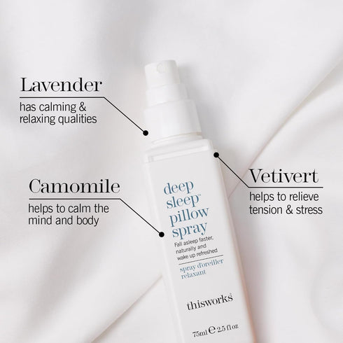 Set 75ml 5ml ($42 Set) This Works Deep Sleep Pillow Talk Natural Sleep Remedy Duo with Lavender, Camomile & Vetivert