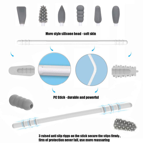 Strogem Reusable Cotton Swabs with Mirror for Makeup Application and Cleaning, Portable Washable Silicone Q-Tip (Gray)