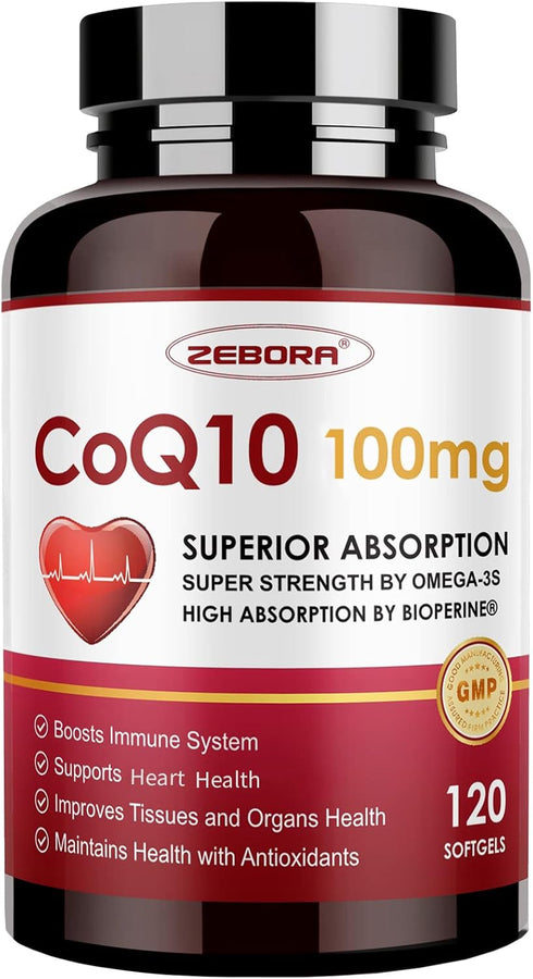 CoQ10-100mg-Softgels with PQQ, BioPerine & Omega-3, High Absorption Coenzyme Q10 Supplement, 120 Servings