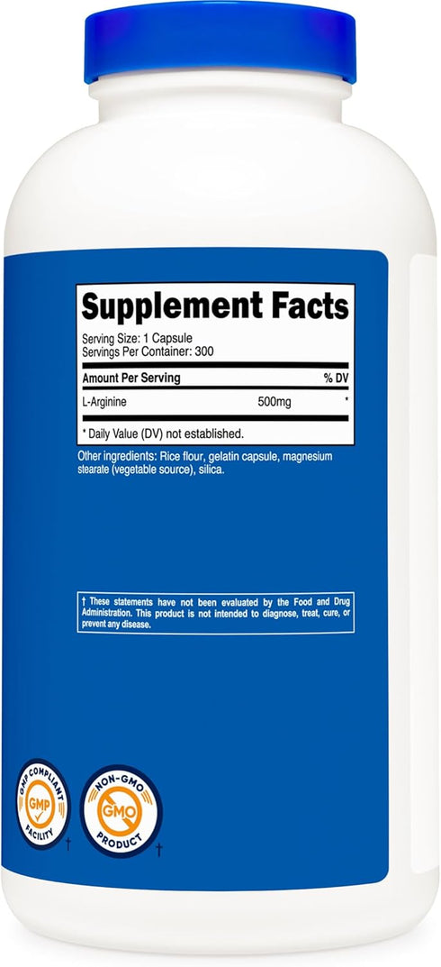 Nutricost L-Arginine 500mg | 300 Capsules | Gluten Free and Non-GMO