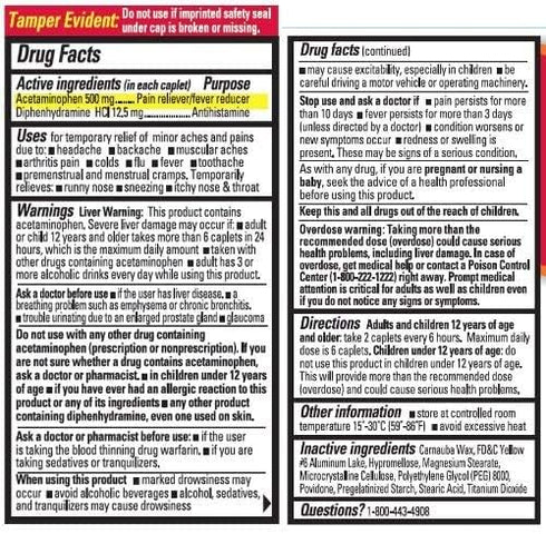 Percogesic Extra Strength Pain Relief Tablets, Acetaminophen & Diphenhydramine, 40 ct (Pack of 1) Aspirin Free