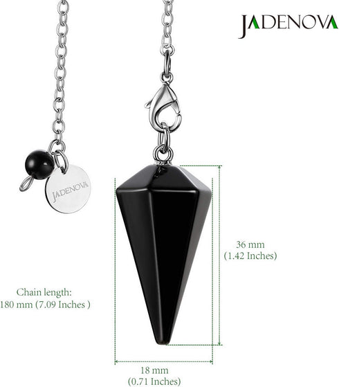 JADENOVA Pendulum Crystal Necklace - Natural Obsidian Crystal Pendulums for Divination, Dowsing, Chakra Reiki Healing