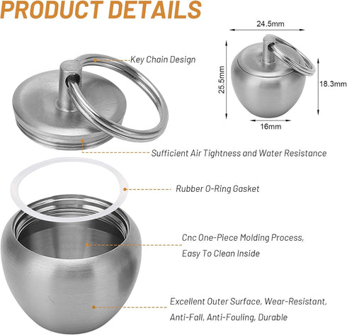 Portable Waterproof Stainless Steel Keychain Pill Holder, Apple Pendant Design, Mini Medicine Box for Purse or Pocket