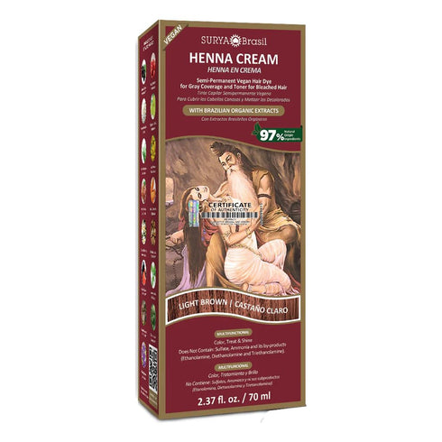 Surya Brasil Light Brown Natural Henna Cream Hair Color Treatment, 2.37 oz, Gray Hair Coverage