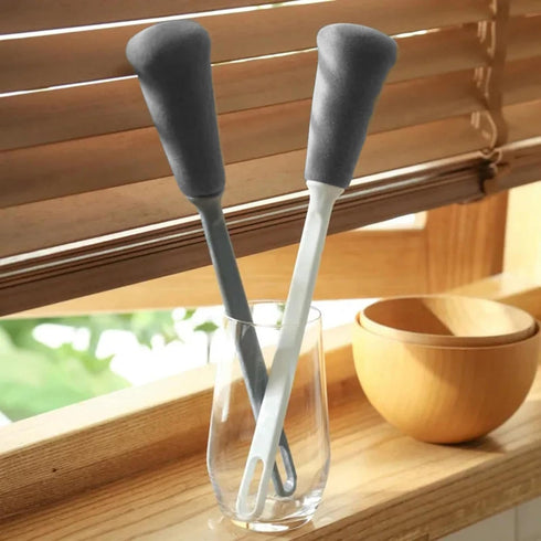 Grey Long Handle Cleaning Sponge Brush - Decontamination Cup Brush, Multifunctional Household Cleaning Brush
