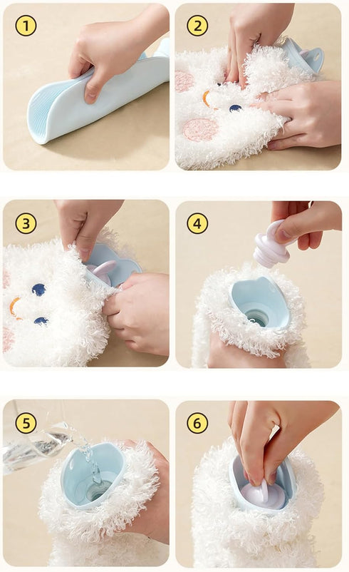 VERVEIO 1L Plush Hot Water Bottle with Soft Cover, Reusable Hot Water Bag for Pain Relief, Cramps & Warm Comfort