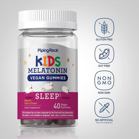 Piping Rock Kids Melatonin Gummy 1mg | 40 Gummies | Vegan, Non-GMO, Gluten Free Cherry Flavor Supplement