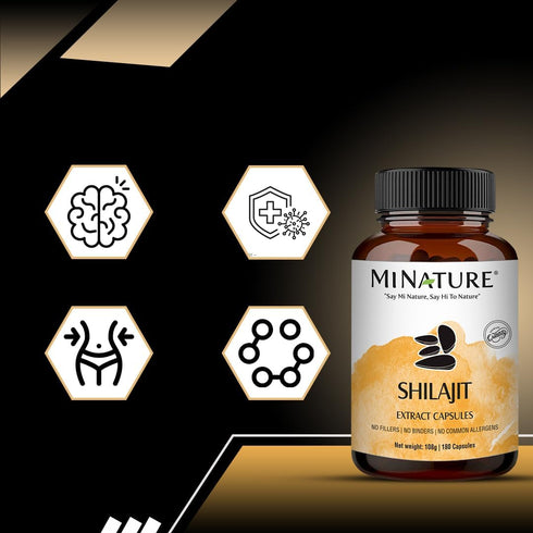 Shilajit Capsules by mi Nature, Non-GMO Extract, 180 Veg Caps, 1000 mg, Promotes Energy & Vitality