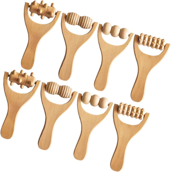 ZUNOXAZ 8pcs Wooden Massage Roller Multi Functional Hand Massager for Neck Shoulder Back