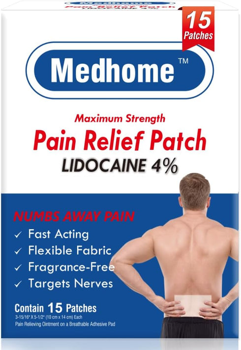 4% Lidocaine Pain Relief Patches, 15 Count Maximum Strength Numbing Gel Patch for Aches and Pains