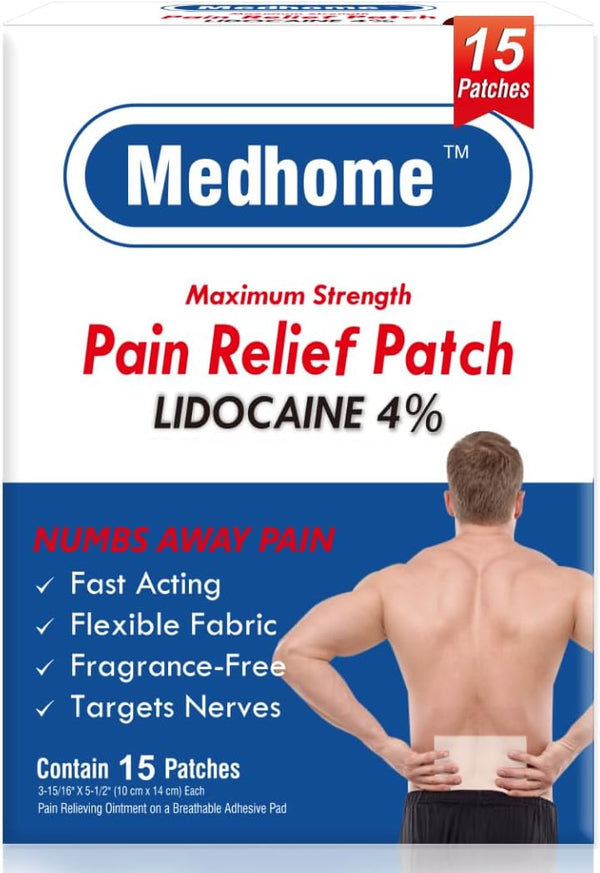 4% Lidocaine Pain Relief Patches, 15 Count Maximum Strength Numbing Gel Patch for Aches and Pains