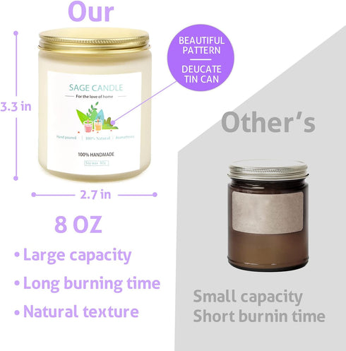 Qizeion 8Oz 45 Sage Candle for Cleansing House, Hrs Soy Wax Sage Scented Candles for Home Scented Candle, for House