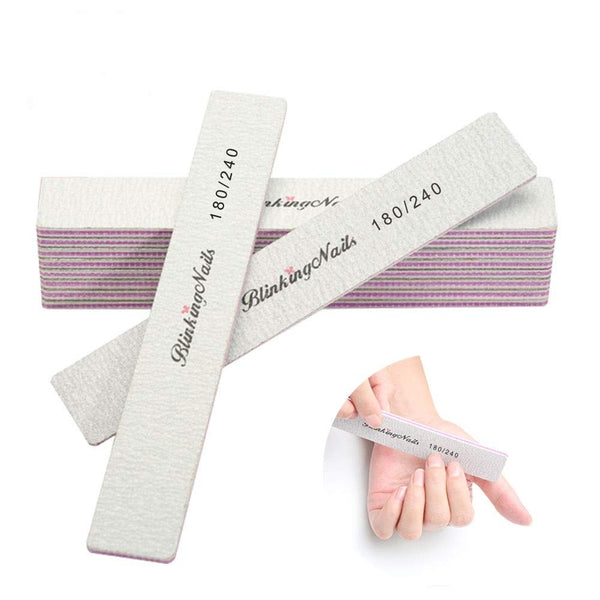 Nail File 180 240 Grit Professional Files and Buffers for Natural Nails, Double Sides Washable Block Pack of 10pcs