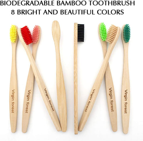 Virgin Forest Bamboo Toothbrush, Biodegradable Eco-Friendly Natural Wooden Toothbrushes, Vegan Organic Bamboo Charcoal,