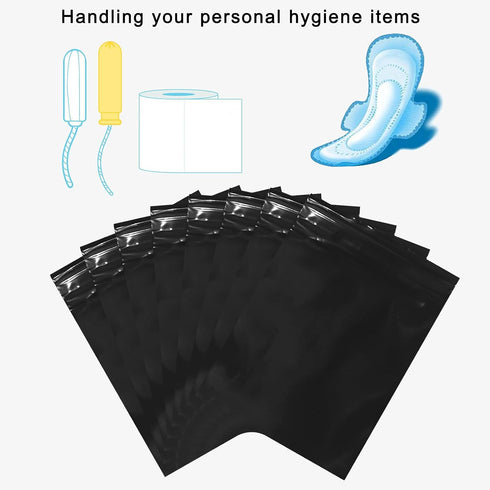 Feminine Personal Disposal Bags, 100 Pack of 6x8 inches Black Opaque Zip Seal Bags for Tampons and Sanitary Pads