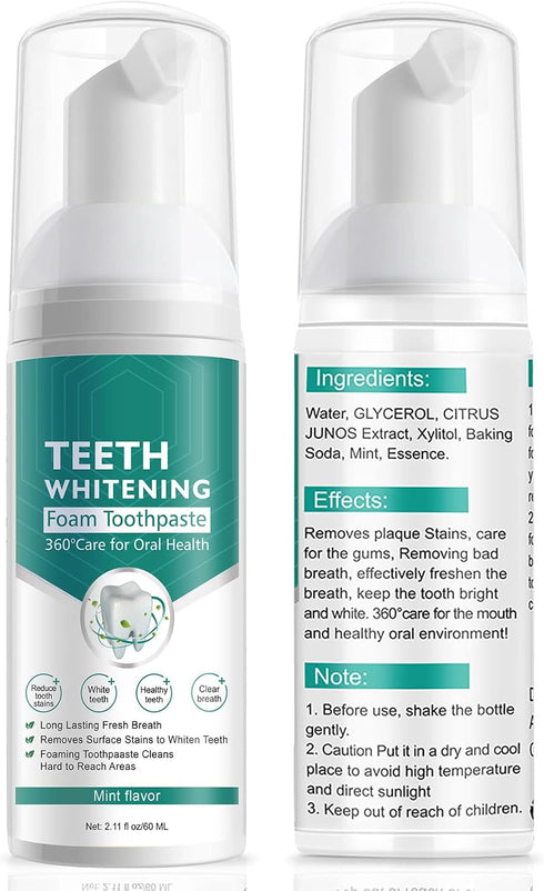 Citrus Baking Soda Teeth Whitening Toothpaste, 2 Pack - Ultra-fine Mousse Foam for Deep Cleaning and Stain Removal