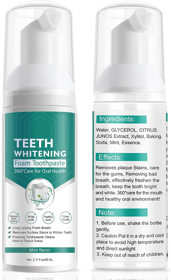 Citrus Baking Soda Teeth Whitening Toothpaste, 2 Pack - Ultra-fine Mousse Foam for Deep Cleaning and Stain Removal