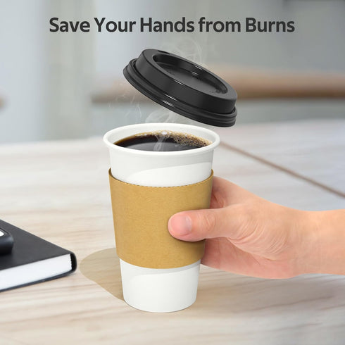 100 Pack 16 oz Disposable Coffee Cups with Lids, Sturdy Thick Paper Insulated to Go Coffee Cups for Hot & Cold Beverage