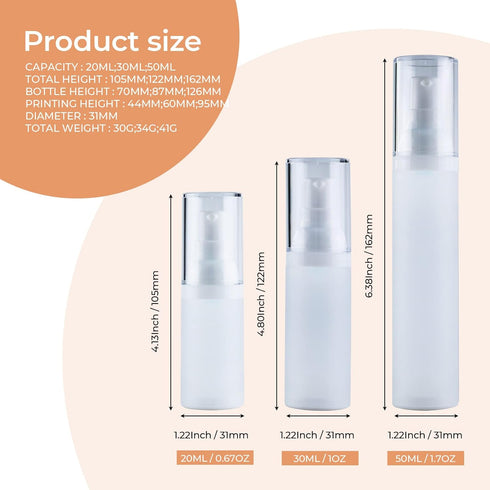 LONGWAY 1.7oz 50ml Airless Cosmetic Cream Pump Bottle, Travel Size Dispenser for Shampoo, Pack of 6, Frosted