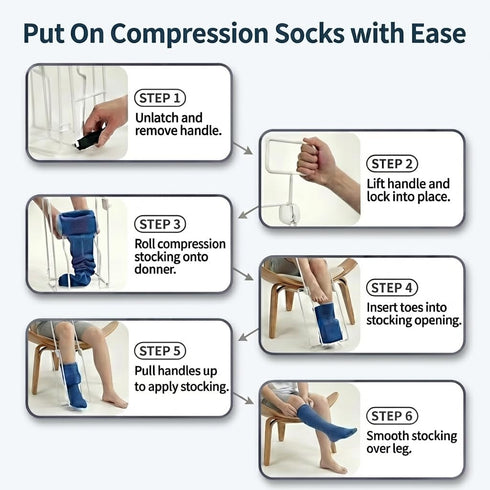 Sanovist 1416 Inch Adjustable Compression Sock Aid with Foldable Handles, Easy Pull On Stocking Donner for Knee High