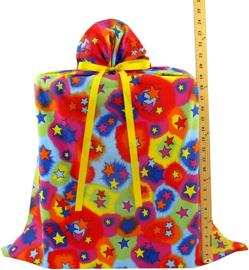 VZWraps Stars Reusable Fabric Gift Bag, Jumbo 27 Inches Wide by 33 Inches High for Birthday, Graduation, Father's Day