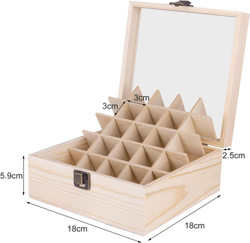 Essential Oil Storage Box, High Capacity Glass Lid Wooden Display Organizer for 15 ml Bottles, Nail Polish Collection
