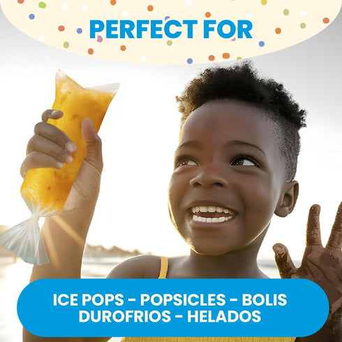 Treats,100-Count, 1-Pack De Mi Pais Topogigios Ice Cream Bags; Perfect for Bolis, Popsicles, and Ice Storage, Durable