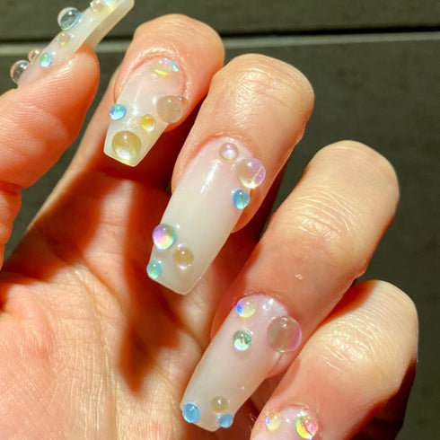 Mix Color Size 2400pcs Mermaid Rhinestones Flat Back Glass Iridescent Nail Stone Gems with 2000pcs Caviar Beads