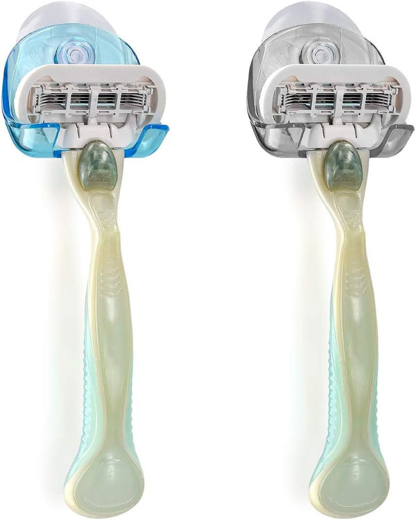 kwmobile 2x Razor Holder with Suction Cup - Self-Adhesive Shaver Wall Mount - Black/Light Blue/Transparent Bathroom