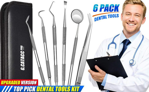 Professional Dental Tools Kit, 7 Pieces Dental Oral Kit with Pouch