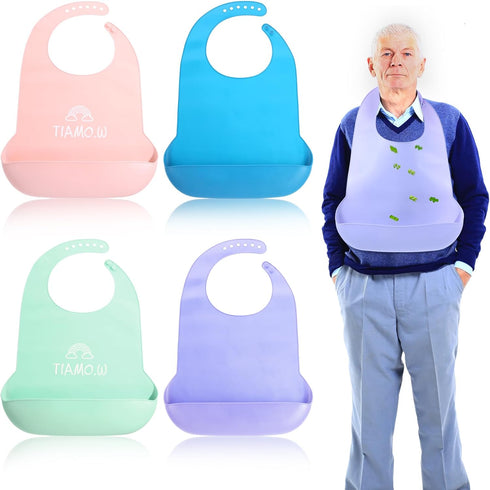 mekueeex 4 pieces adult bib Large silicone adult bibs with crumb catcher, adjustable