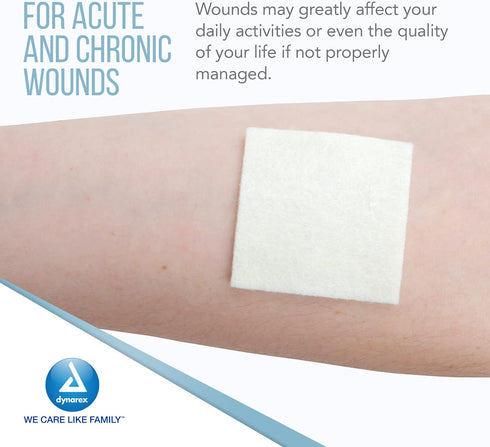 Dynarex DynaGinate Calcium Alginate Wound Dressing, Sterile, Non-Stick, 2"x 2", Box of 10, Absorbent Gel Patches