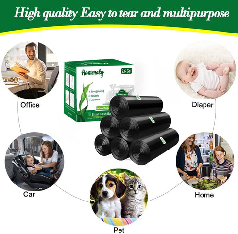 Hommaly 2.6 240 6-10 2-2.6 Gallon pcs Small Black Trash Bags, Strong Garbage Bags, Bathroom Trash Can Bin Liners