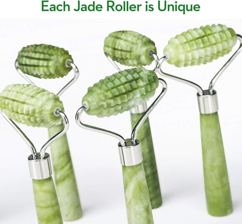 kimkoo 3 in 1 Jade Roller and Gua Sha Kit, 100% Real Natural Jade Stone Facial Massager Tool for Anti Aging
