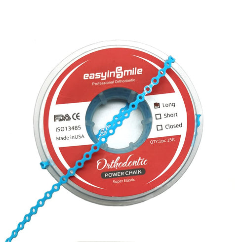 SNAWOP Dental Orthodontic Power Chain, Multicolor Spool Elastic Rubber Bands for Teeth Braces (Long, Light Blue)