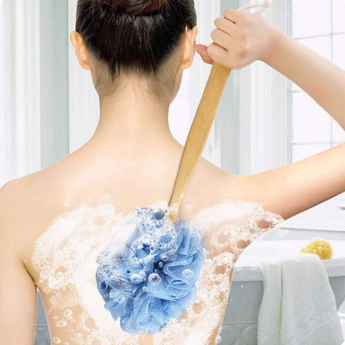 Loofah with Handle - Shower Sponge, Bath Brush, Back Scrubber for Body, PE Soft Mesh Luffa for Men and Women