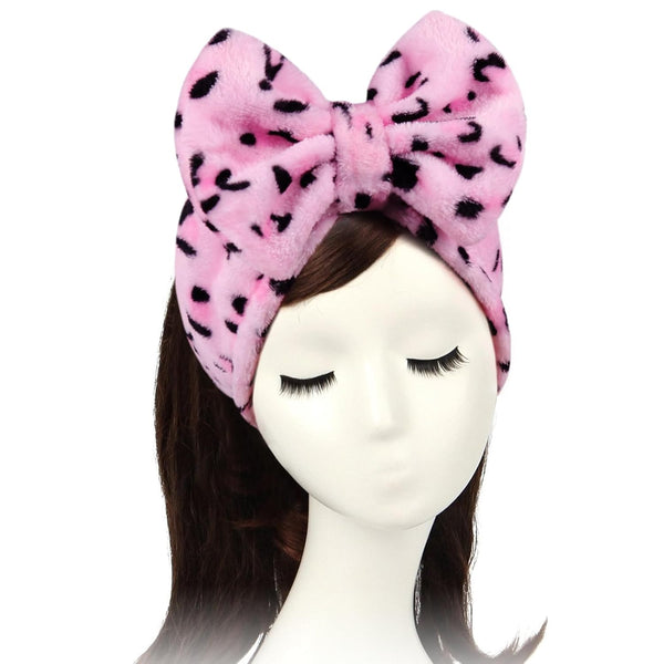 Shintop Women Fashion Soft Carol Fleece Bowknot Makeup Shower Elastic Hair Band (Pink)