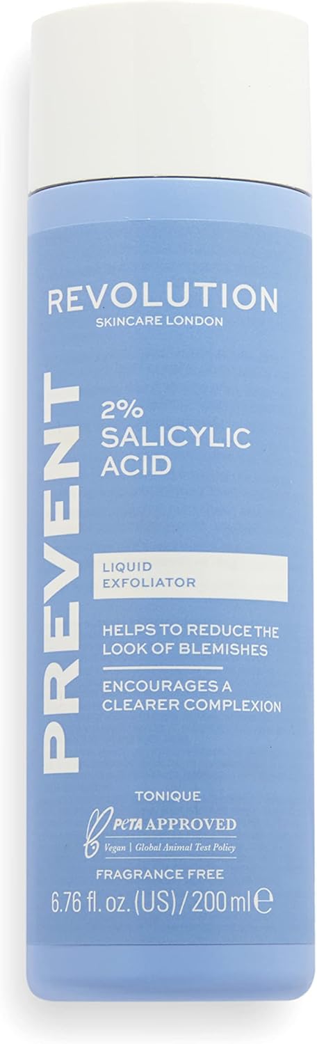 Revolution Skincare 2% Salicylic Acid Tonic, Fights Blemishes & Breakouts, Exfoliator for Fresh Glowing Skin, Vegan &