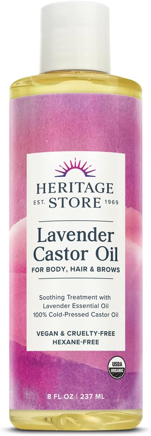 HERITAGE STORE Lavender Castor Oil, Organic Soothing Treatment with Lavender Essential Oil, 8oz