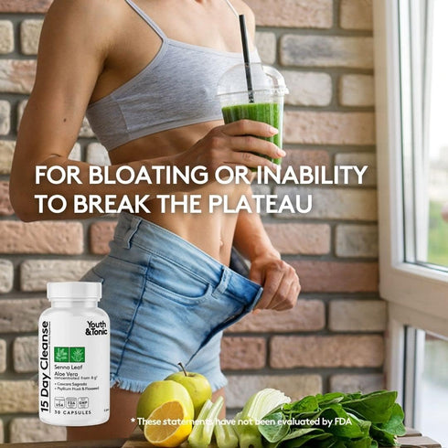 Youth & Tonic 15 Day Colon Cleanser & Detox for Waste Loss, Natural Cleanse Pills for Men & Women, 30 Caps