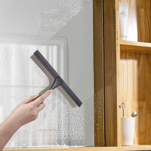 HIWARE All-Purpose Shower Squeegee, Black Stainless Steel, for Shower Doors, Bathroom, Window, and Car Glass - 12 Inches