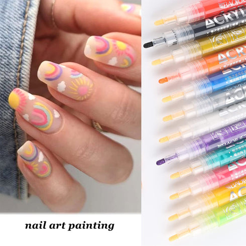 12Pcs Nail Art Graffiti Pen Set, Waterproof Drawing Marker Pens for Nails, Neon Enamels for DIY Abstract Lines