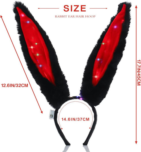 Light Up Bunny Ears Headband, LED Rabbit Ears Hair Bands Cosplay Costume Accessories for Women
