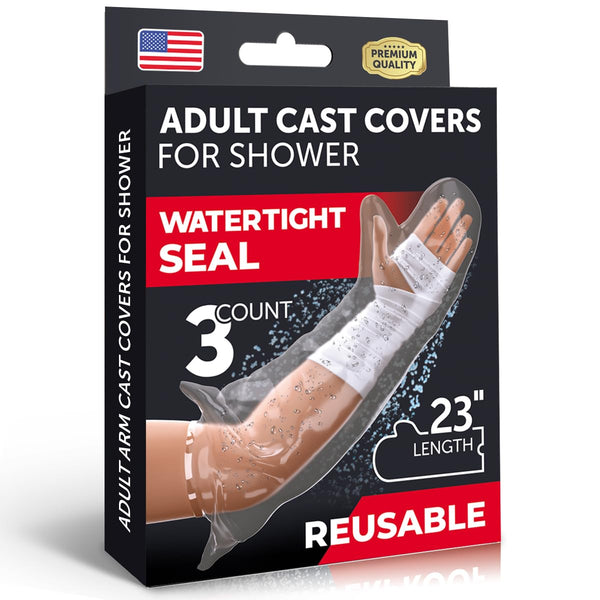 100% Waterproof Cast Covers for Shower Arm - Tight Seal - 3pk Adult Reusable Cast Protectors