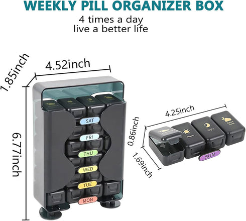 ONEUPIN 7 4 Weekly Pill Organizer Day Times a Day Large Pill Box Organizer with Drawer Designed Daily Pill Organizer