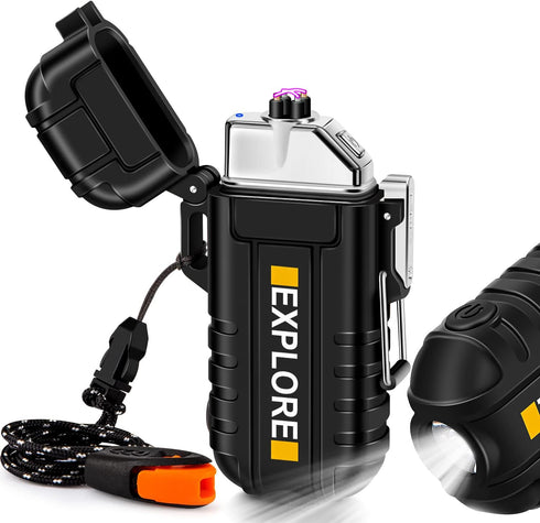 LcFun Arc Lighter, Waterproof Electric USB Type C Rechargeable, Dual Arc Plasma Flameless Lighter